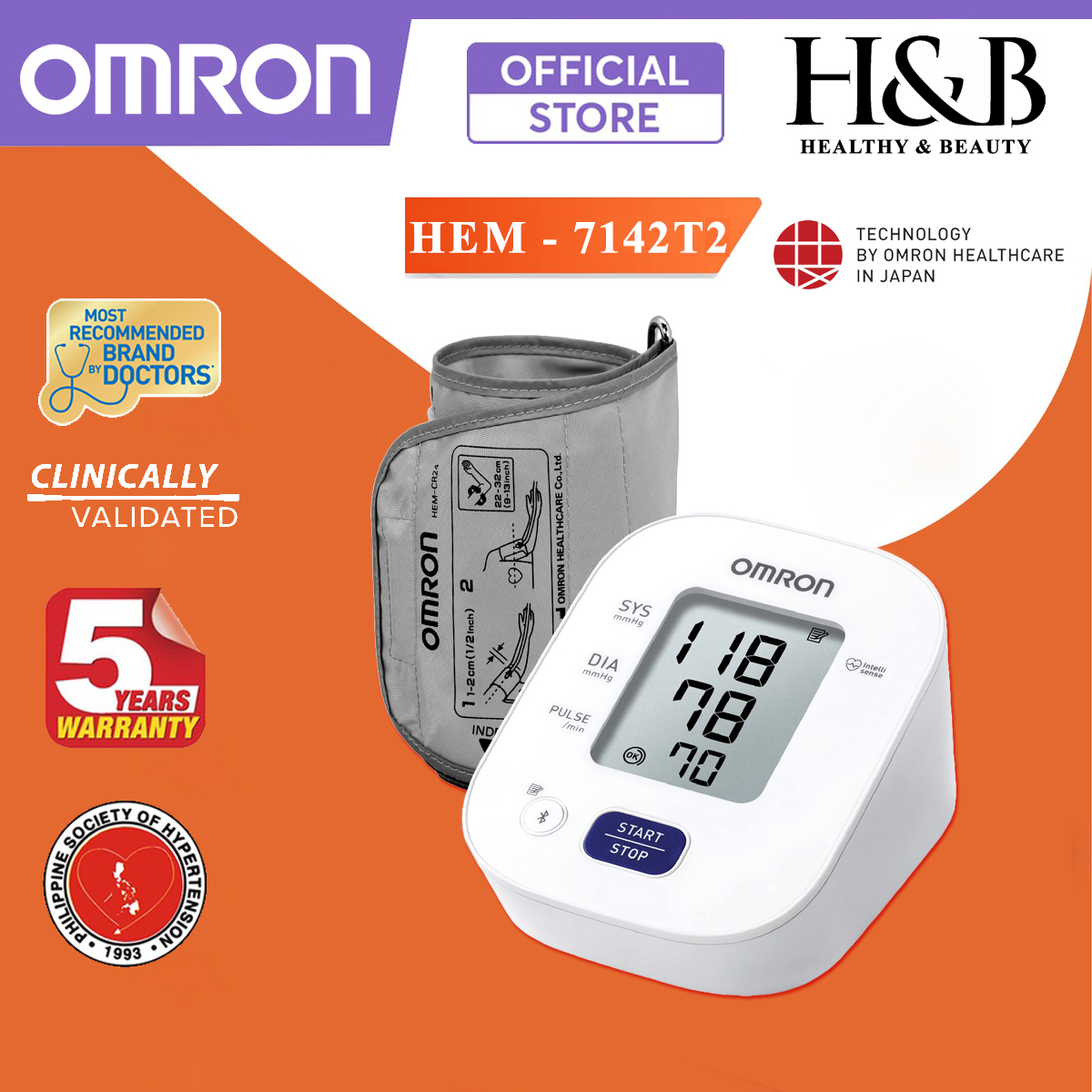 Máy Đo Huyết Áp Bắp Tay Omron HEM-7142T2 | Kết Nối Bluetooth Với Smartphone - Bảo Hành 5 Năm