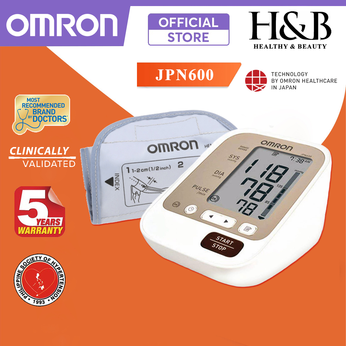 Máy Đo Huyết Áp Bắp Tay Omron JPN600 | Sản Xuất Tại Nhật Bản - Bảo Hành 5 Năm